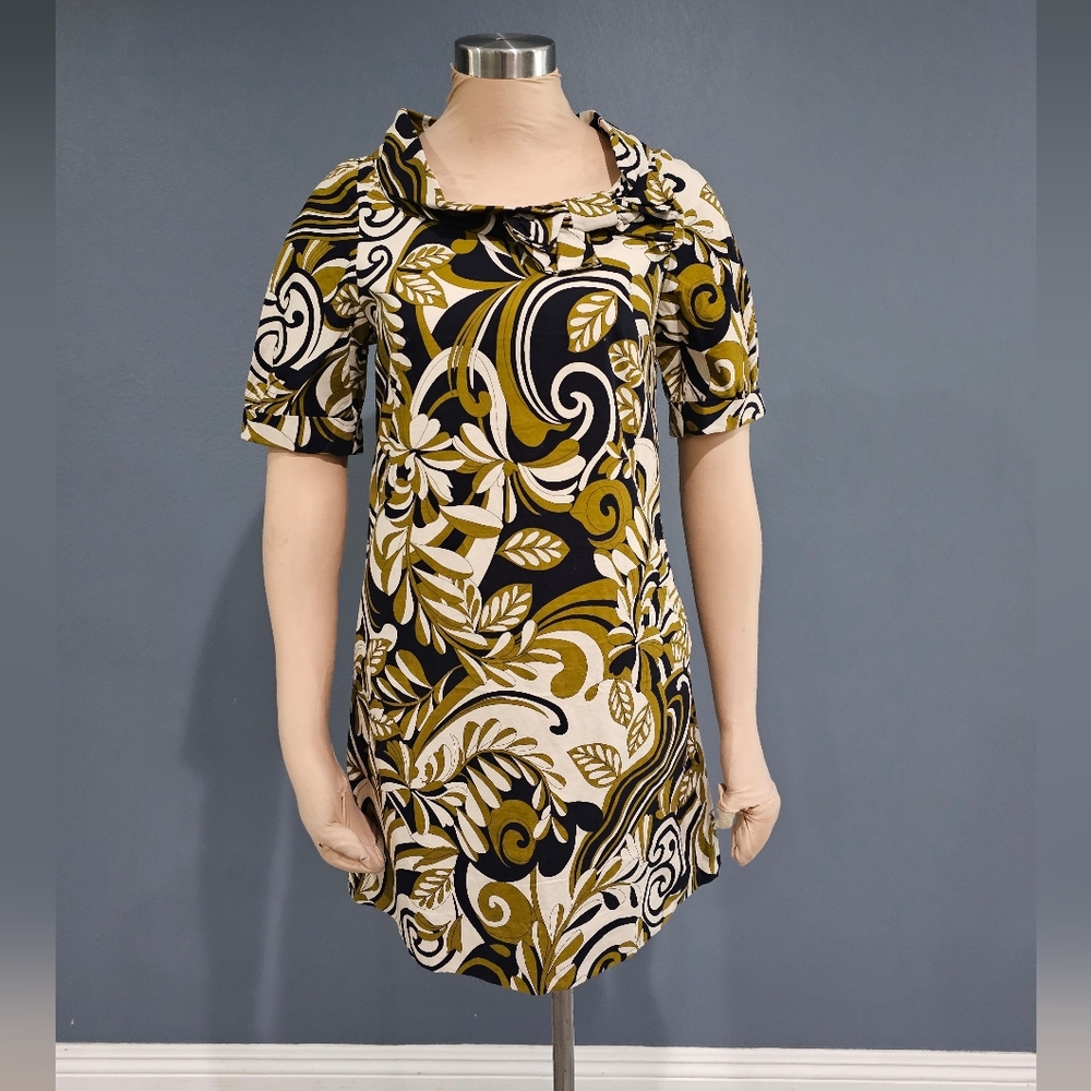 iROO Women Retro Style Mod Go-Go Blue Green Shift Mini Dress S
